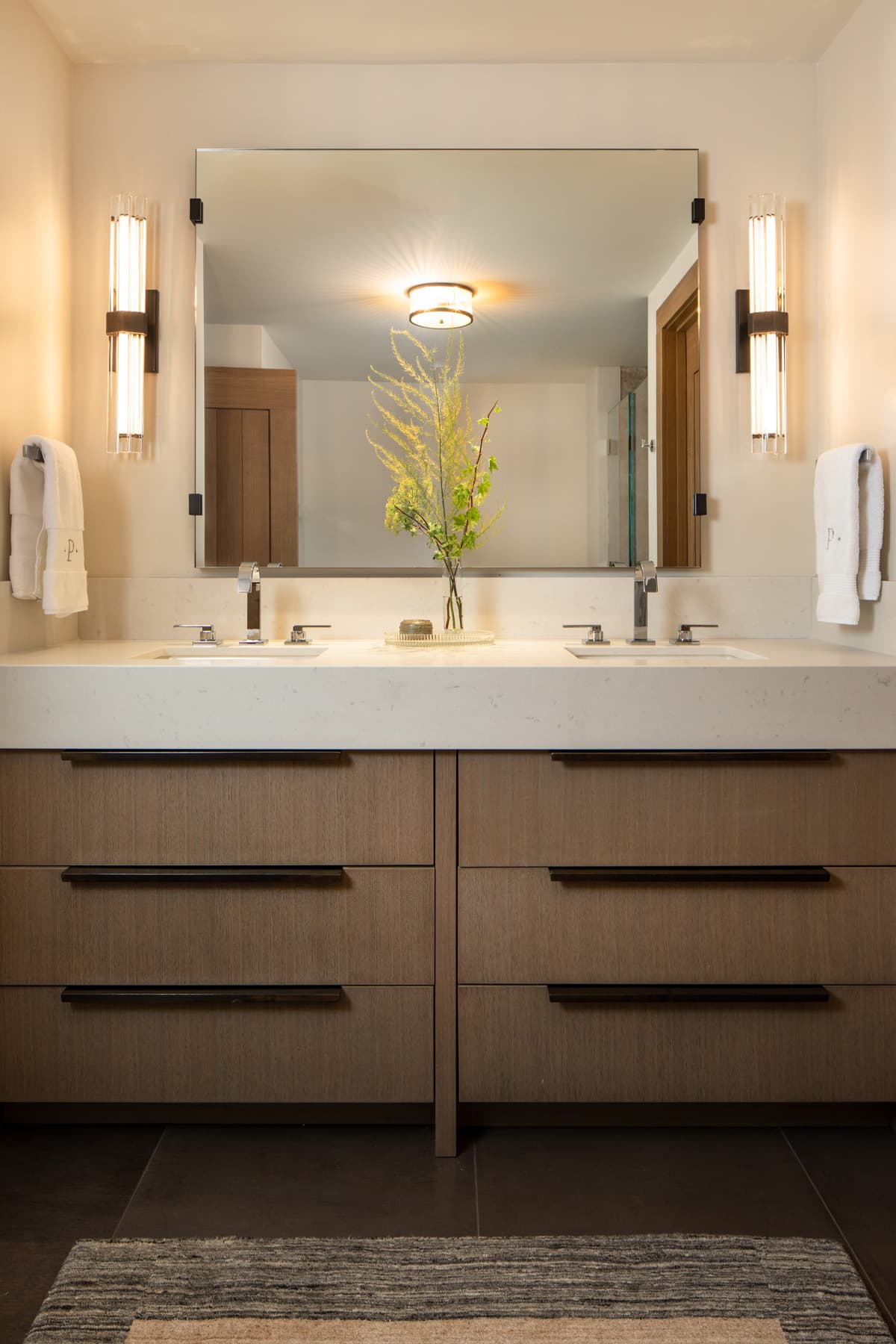 Nida Risto Interior Design in Jackson Hole designed a rustic elegance in the Slopeside Modern Project at Teton Village in Wilson, Wyoming.