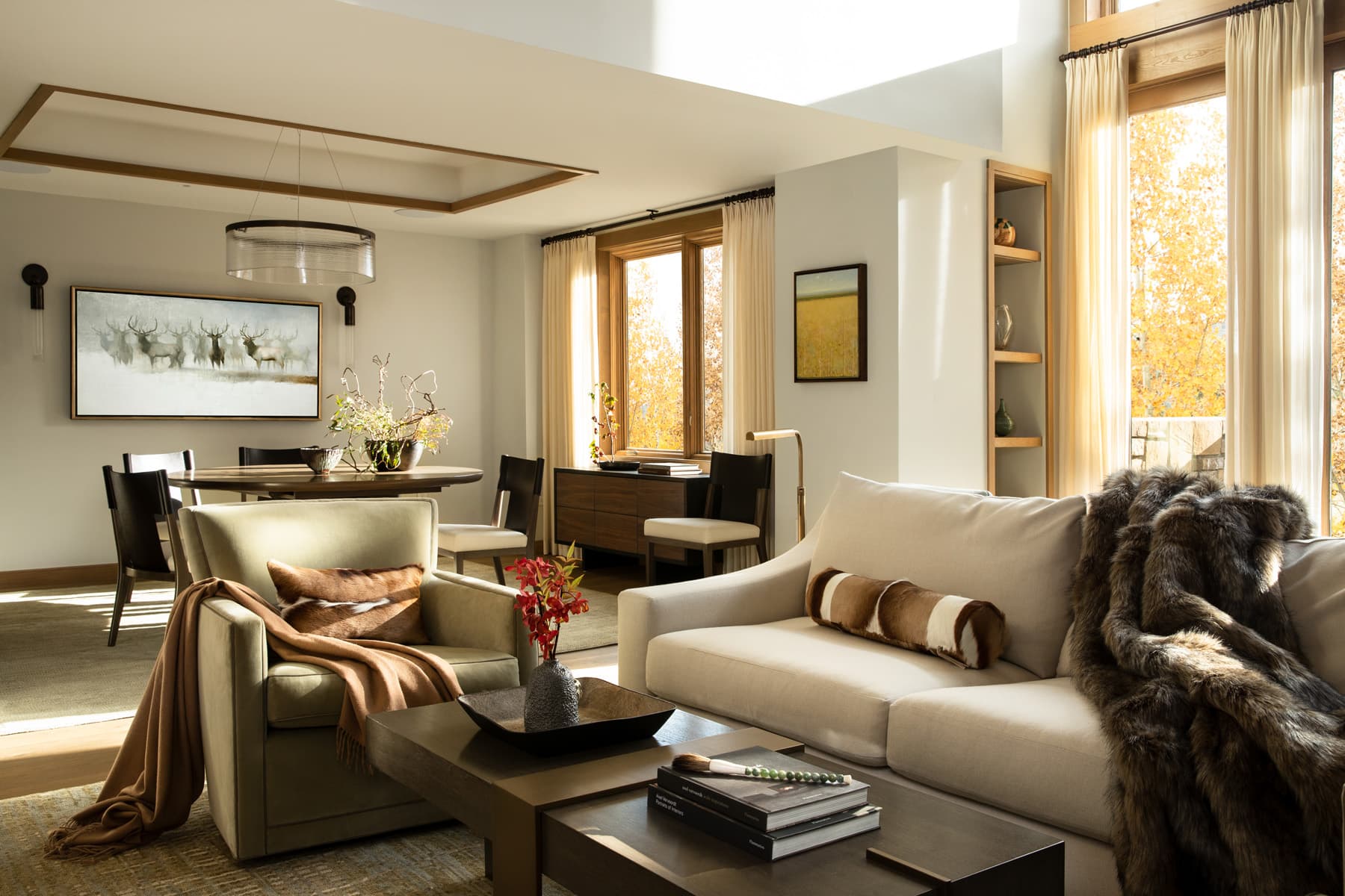 Nida Risto Interior Design in Jackson Hole designed a rustic elegance in the Slopeside Modern Project at Teton Village in Wilson, Wyoming.